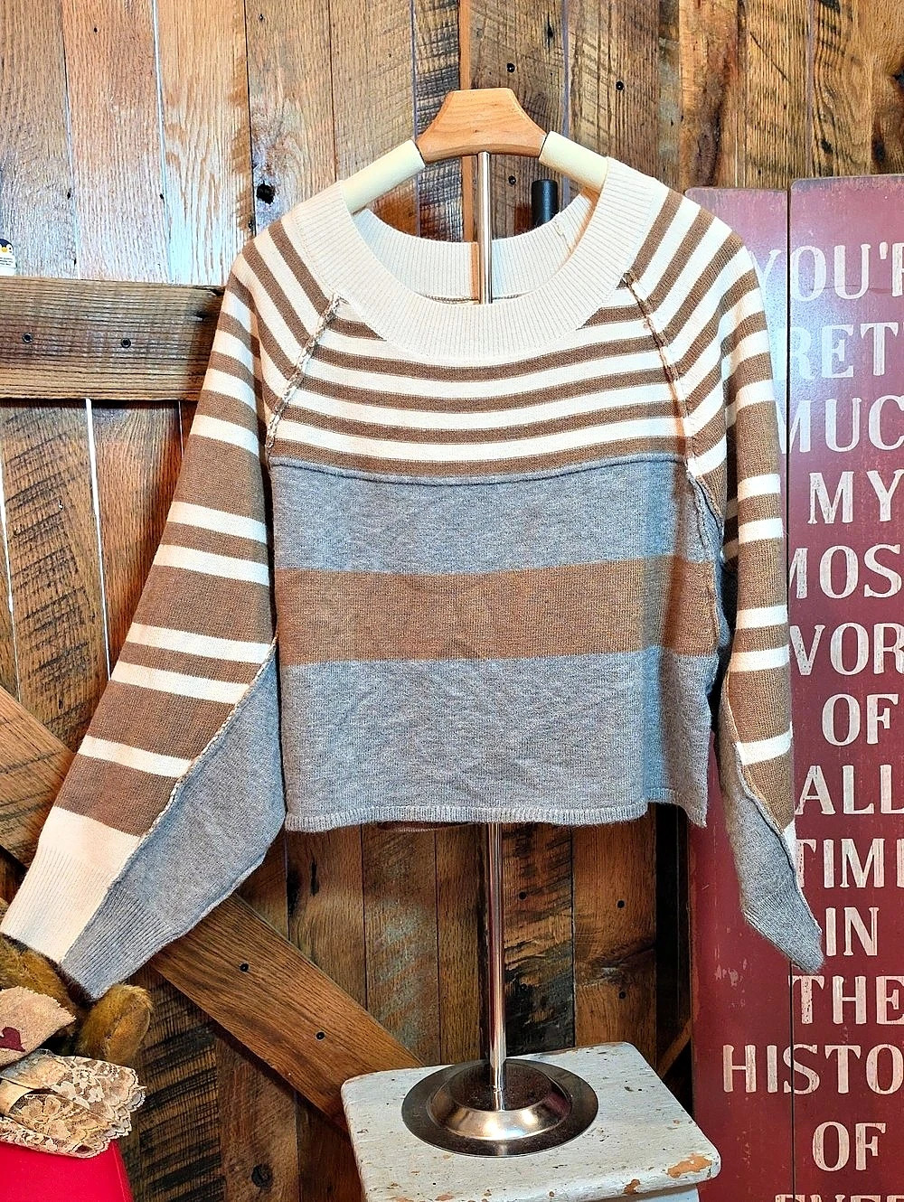 270p PROMESA Striped Color Block Sweater in Brown & Blue Size Medium